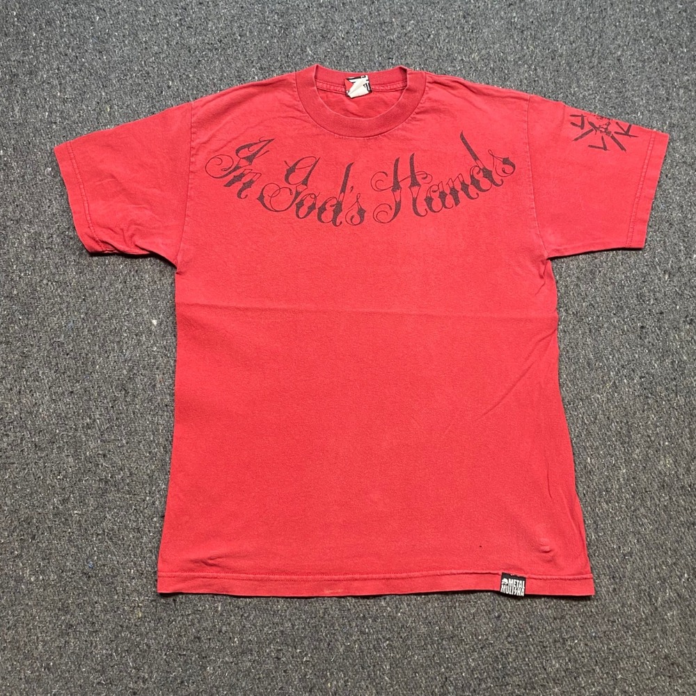 Metal Mulisha In Gods Hands Shirt Sz M Mens Red Grunge Skater Graphic Sleeve Hit